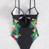 Swim Lushore Traje De Bano De Una Pieza Sin Espalda Con Estampado Tropical Y Detalle De Nudo