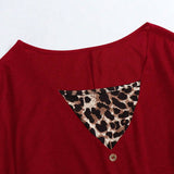 Camiseta De a Grande Con Estampado De Leopardo, Cuello Con Cordon Y Parche