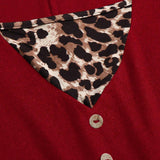 Camiseta De a Grande Con Estampado De Leopardo, Cuello Con Cordon Y Parche