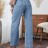 LUNE Pantalones Jeans Rasgados De Color Solido