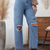 LUNE Pantalones Jeans Rasgados De Color Solido