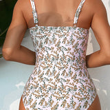 Swim Vcay Traje De Bano De Una Pieza Con Volantes Estampado Floral Para Mujer, Ideal Para Bodas