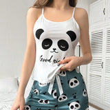 Conjunto De Pijama Para Mujer Con Top Estilo CamiConjuntoa Y Pantalon Corto Con Estampado De Letra Y Panda