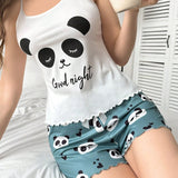 Conjunto De Pijama Para Mujer Con Top Estilo CamiConjuntoa Y Pantalon Corto Con Estampado De Letra Y Panda