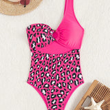 Swim Vcay Traje De Bano De Una Pieza Para Mujer Con Estampado De Leopardo, Con Incrustaciones De Parches Y Huecos