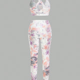 Daily&Casual Conjunto De 3 Piezas: Chaleco Ajustado Con Estampado + Leggings A Juego + Chaleco Deportivo Blanco Holgado