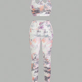 Daily&Casual Conjunto De 3 Piezas: Chaleco Ajustado Con Estampado + Leggings A Juego + Chaleco Deportivo Blanco Holgado