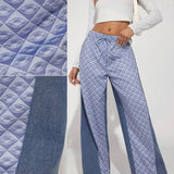 Haute Pantalones Jeans De Mezcla De Telas Y Cintura Con Cordon