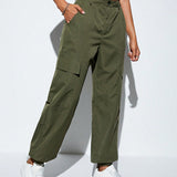 Coolane Pantalones De Cintura Elastica Con Cordon Y Bolsillos Grandes De Color Solido