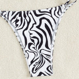 Swim Vcay Conjunto de bikini estampado de cebra para mujer con detalles circulares