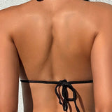 Swim Top De Bikini Con Cordones Y Cuello Halter Para Mujer