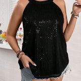 Prive Blusa Con Cuello Halter Brillante De a Grande