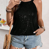 Prive Blusa Con Cuello Halter Brillante De a Grande