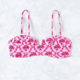 Swim 1 Pieza Top De Bikini Rosa Con Estampado Aleatorio