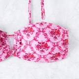 Swim 1 Pieza Top De Bikini Rosa Con Estampado Aleatorio
