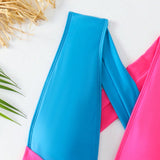 Swim Traje de bano de una pieza con cuello en V profundo y bloques de color para playa de verano y carnaval