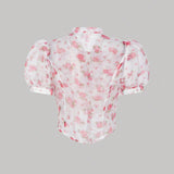 MOD Blusa Floral De Manga Corta Abullonada Con Cuello Anudado Para Mujer