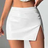 PETITE Falda Pantalon Con Abertura Lateral Y Cremallera De Mujer De Color Blanco