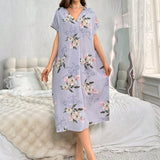 Vestido De Noche De Tirantes Con Estampado Floral Para Mujeres Y Escote En V