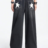 ROMWE Grunge Punk Jeans Desgastados Con Estampado De Estrellas Y Bolsillo Trasero Para Mujer