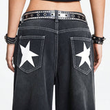 ROMWE Grunge Punk Jeans Desgastados Con Estampado De Estrellas Y Bolsillo Trasero Para Mujer