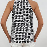 Blusa Sin Mangas De Cuello Halter Para Mujer Con Estampado De Letras En Toda La Prenda