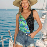 Blusa sin mangas de verano para mujer con estampado de lunares y flores de contraste, atuendo de crucero para mujeres