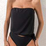 Swim Chicsea Conjunto de tankini para playa de verano para mujeres con top bandeau de unicolor y Bottom triangular