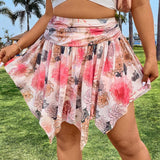 WYWH Plus Size Full Print Asymmetric Hem Skirt