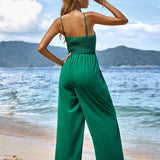 VCAY Solid Colored Holiday Strappy Jumpsuit With Tie