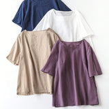 Plus Size Solid Color Round Neck Loose Fit Casual T-Shirt