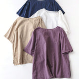 Plus Size Solid Color Round Neck Loose Fit Casual T-Shirt