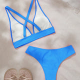Swim Conjunto De Bikini De Tanga Cruzada Y Espalda Descubierta Para Mujer