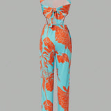 SXY Women's Floral Printed Spaghetti Strap Jumpsuit