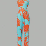 SXY Women's Floral Printed Spaghetti Strap Jumpsuit