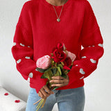 Frenchy Sueter Casual Con Hombros Caidos Y Estampado De Corazones Para Mujer