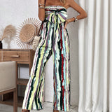 VCAY Printed Strapless Bowtie Jumpsuit