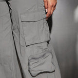 BAE Pantalones De Carga Con Bolsillo, Cintura Elastica En Gris Claro Para Mujeres Con Cuello Alto Y Dobladillo Elastico