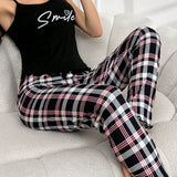 Juego De Pijama Con Top Tipo Camiseta Impreso Con Eslogan Y Pantalones A Cuadros