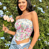 WYWH Top Sin Tirantes Con Dobladillo Asimetrico Y Estampado Floral Para Mujeres
