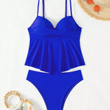 Swim Bikini Estilo Camisola Con Dobladillo Con Volantes Para Mujer