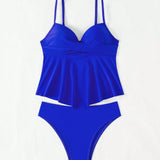 Swim Bikini Estilo Camisola Con Dobladillo Con Volantes Para Mujer