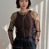 FRIFUL Designer Blusa transparente de hombros al descubierto para mujeres