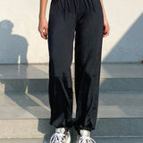 Dazy Designer Pantalones Largos De Cintura Elastica De Color Solido Para Mujer
