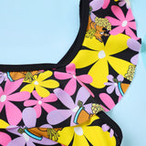 SCOOBY-DOO X  Conjunto De Bikini Con Estampado De Caricaturas Y Flores Para Mujer Plus