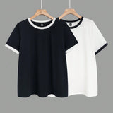 LUNE Plus Size Color Block Round Neck T-Shirt