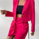 Prive Conjunto De Blazer Y Falda Para Mujer Con Solapa De Color Solido Y Mangas Largas