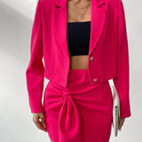 Prive Conjunto De Blazer Y Falda Para Mujer Con Solapa De Color Solido Y Mangas Largas