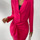 Prive Conjunto De Blazer Y Falda Para Mujer Con Solapa De Color Solido Y Mangas Largas