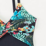 Swim Vcay Traje De Bano De Una Pieza Para Mujeres Con Estampado Tropical Y Diseno De Remiendo En El Cuello Redondo